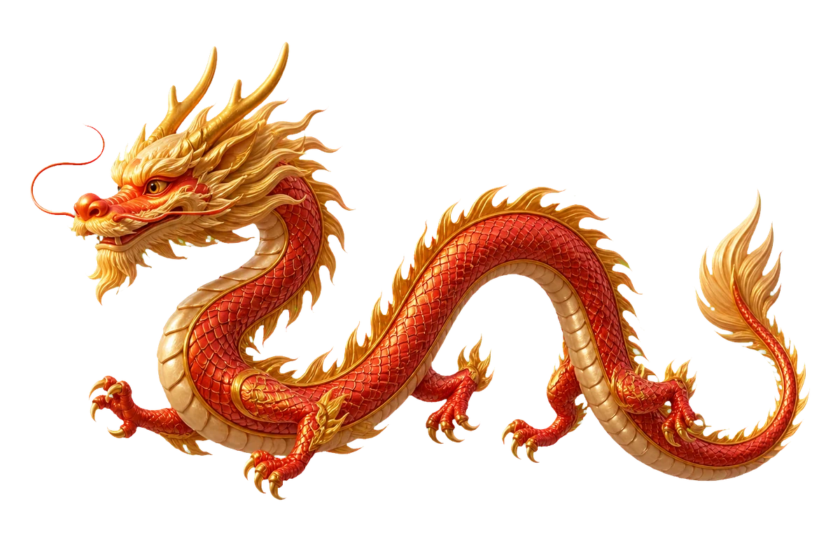 红金色中国龙缓缓飞入 / Dragón chino rojo y dorado